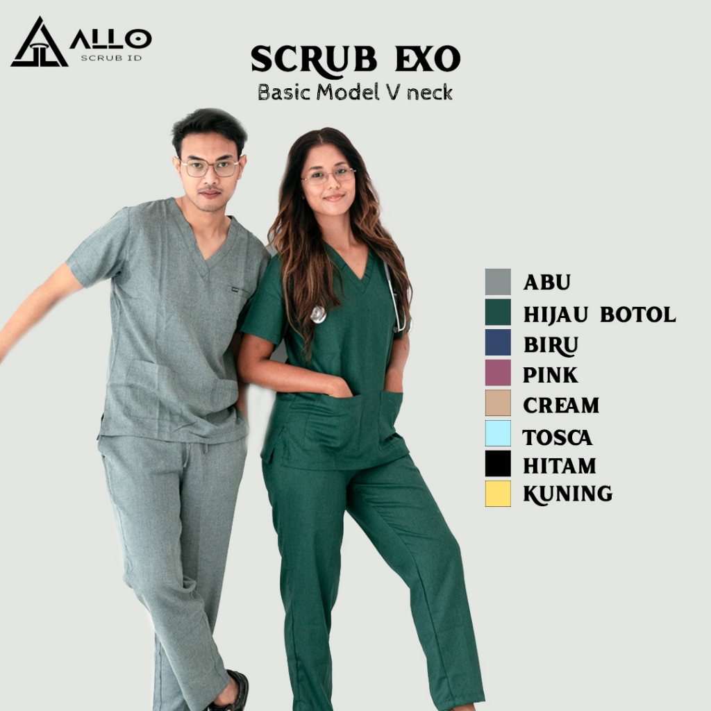 [SCRUB EXO] Two Tone / Denim/ Alloscrub/Allo scrub/Scrub Dokter / Baju Jaga Dokter / Baju OK / Baju 
