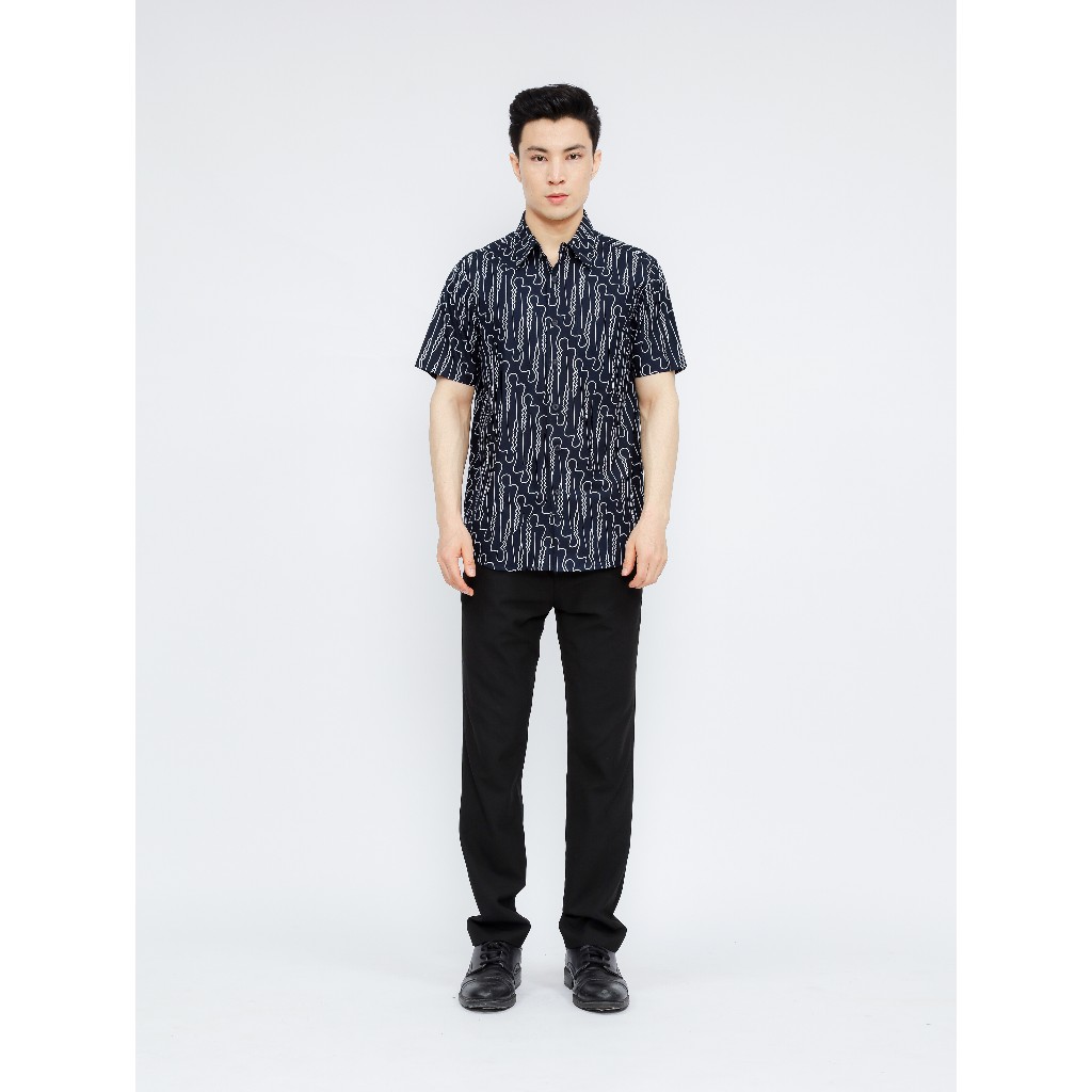 Batik Adiharjo Kemeja Lengan Pendek Parang Barong Navy | Kemeja Batik Pria Katun Premium