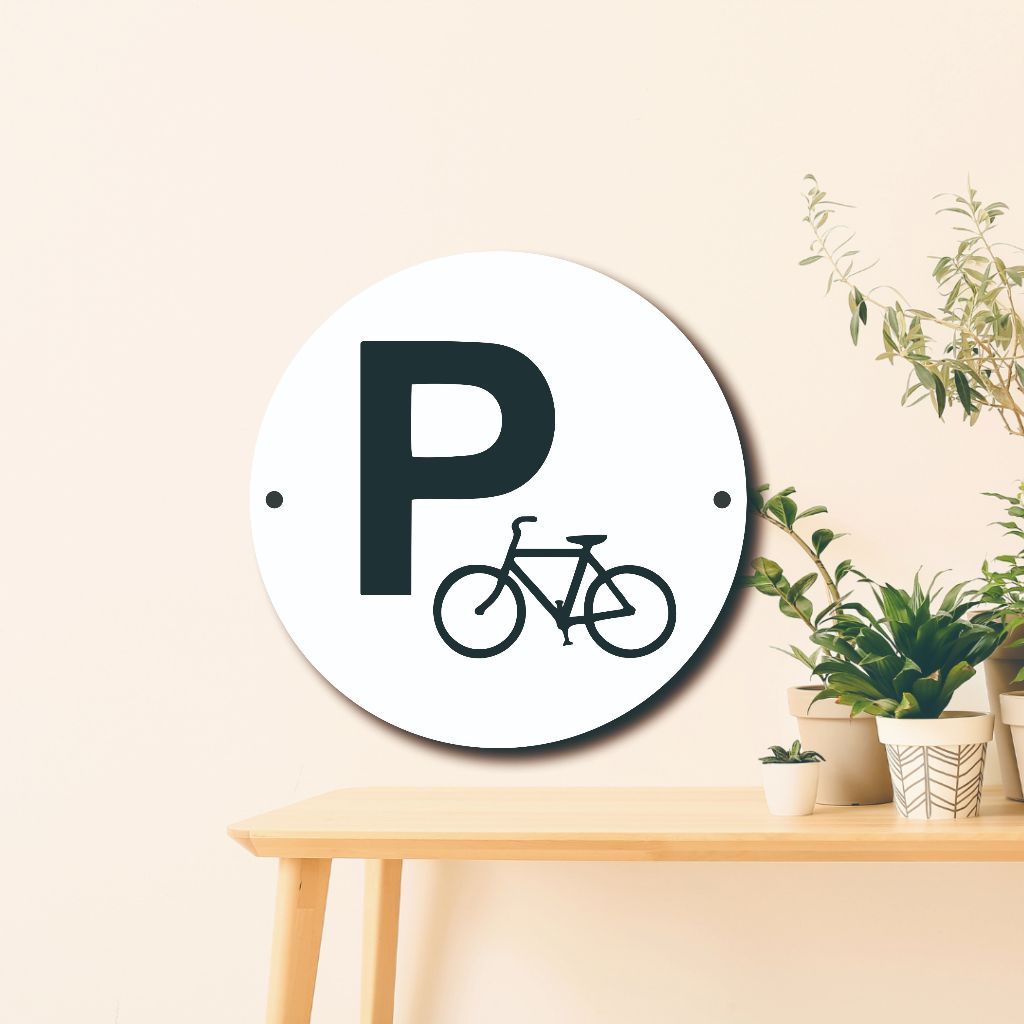TULISAN PARKIR SEPEDA AKRILIK CANTOLAN BAUT KACA PRINT UV