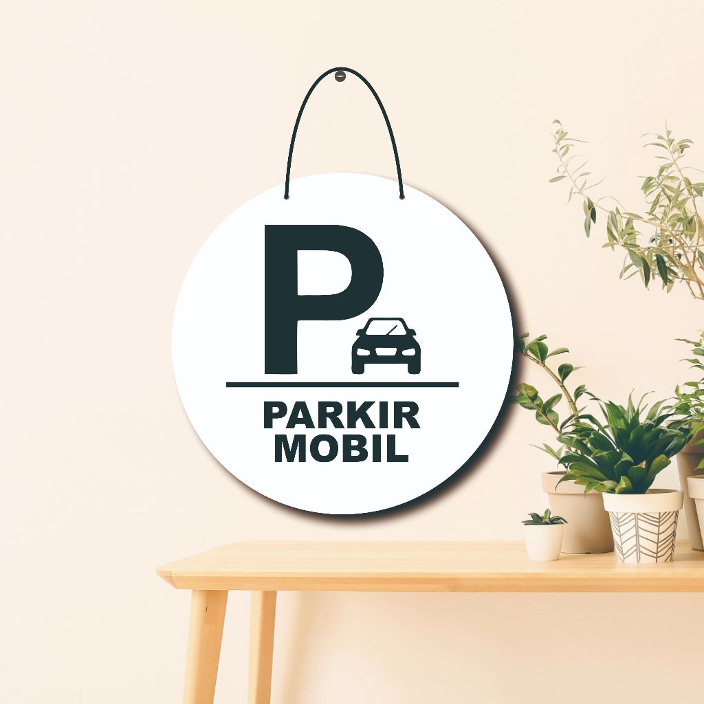 TULISAN PARKIR MOBIL BAUT KACA CANTOLAN AKRILIK PRINT UV