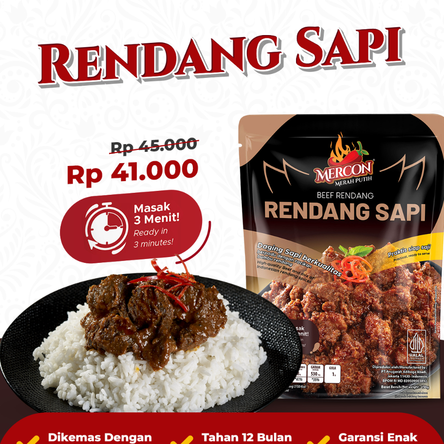 

➦✫✢ Mercon Merah Putih - Satuan || Limited Edition !! Rendang Sapi Paling Popular