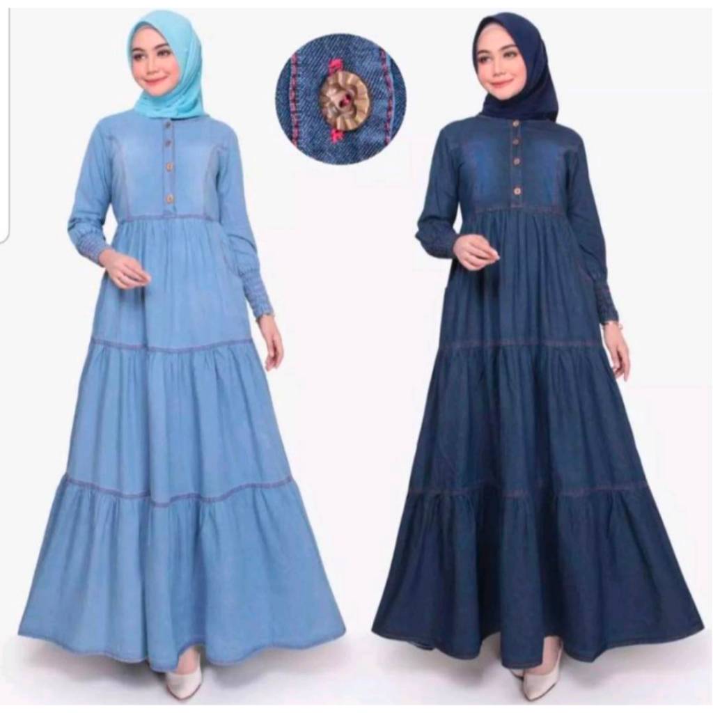 COD | Gamis jeans umpak Kc 2023/Gamis jeans kekinian/Dress Maxi Wanita/ Gamis wanita meah kondangan 