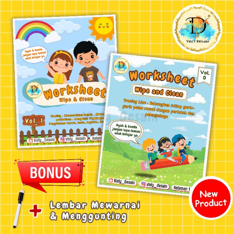 

Visly Desain - Worksheet Buku Wipe And Clean - Untuk Anak Usia 2 3 Tahun Free Spidol Lembar Printable Volume 0 dan Volume 1