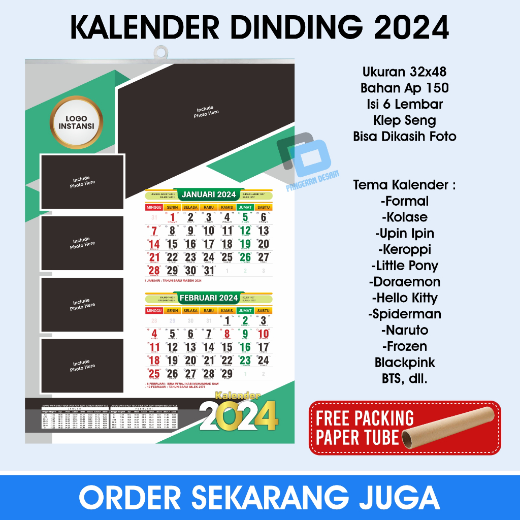 

Kalender Dinding Karakter 2024 Isi 6 Lembar Bisa Custom Foto Suka-Suka dan Pilih Desain