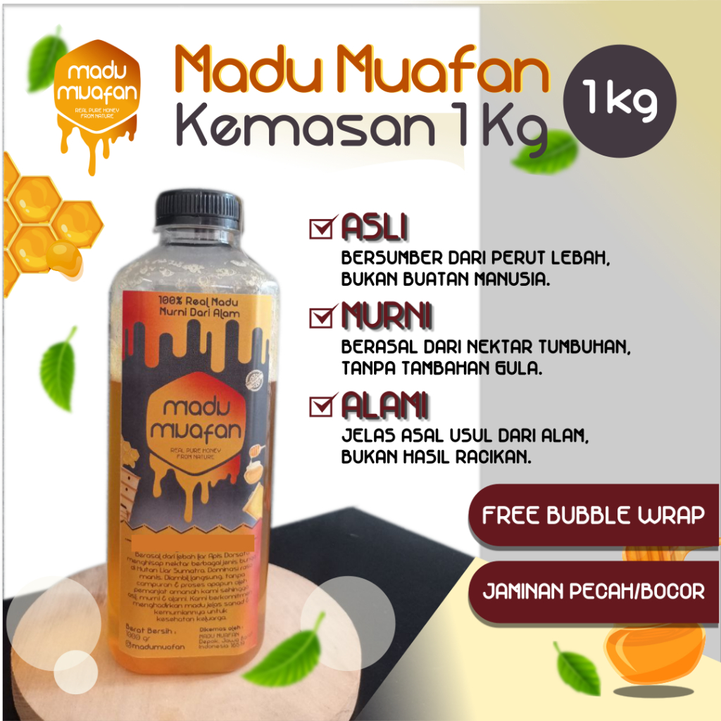 

Madu Muafan Kemasan1 Kg. 100% ASLI MURNI ALAMI Real Pure Raw Honey Nektar Organik