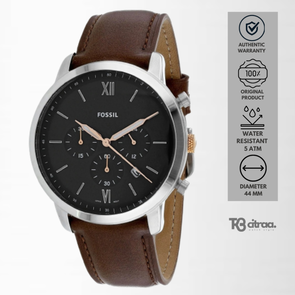 jam tangan fashion pria fossil men neutra analog strap kulit cowok chronograph brown leather water resistant casual elegant original FS5408