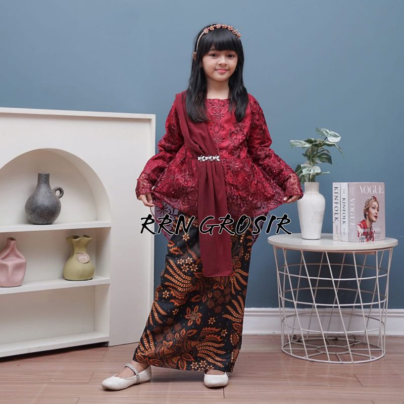 Baju brokat anak 6-12th/kebaya anak perempuan/setelan brokat anak