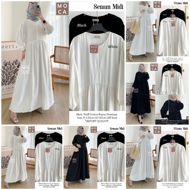 𝗠𝗜𝗗𝗜 𝗣𝗢𝗟𝗢𝗦 𝗯𝘆 𝗠𝗢𝗖𝗔, midi hitam midi putih dress hitam dress putih polos