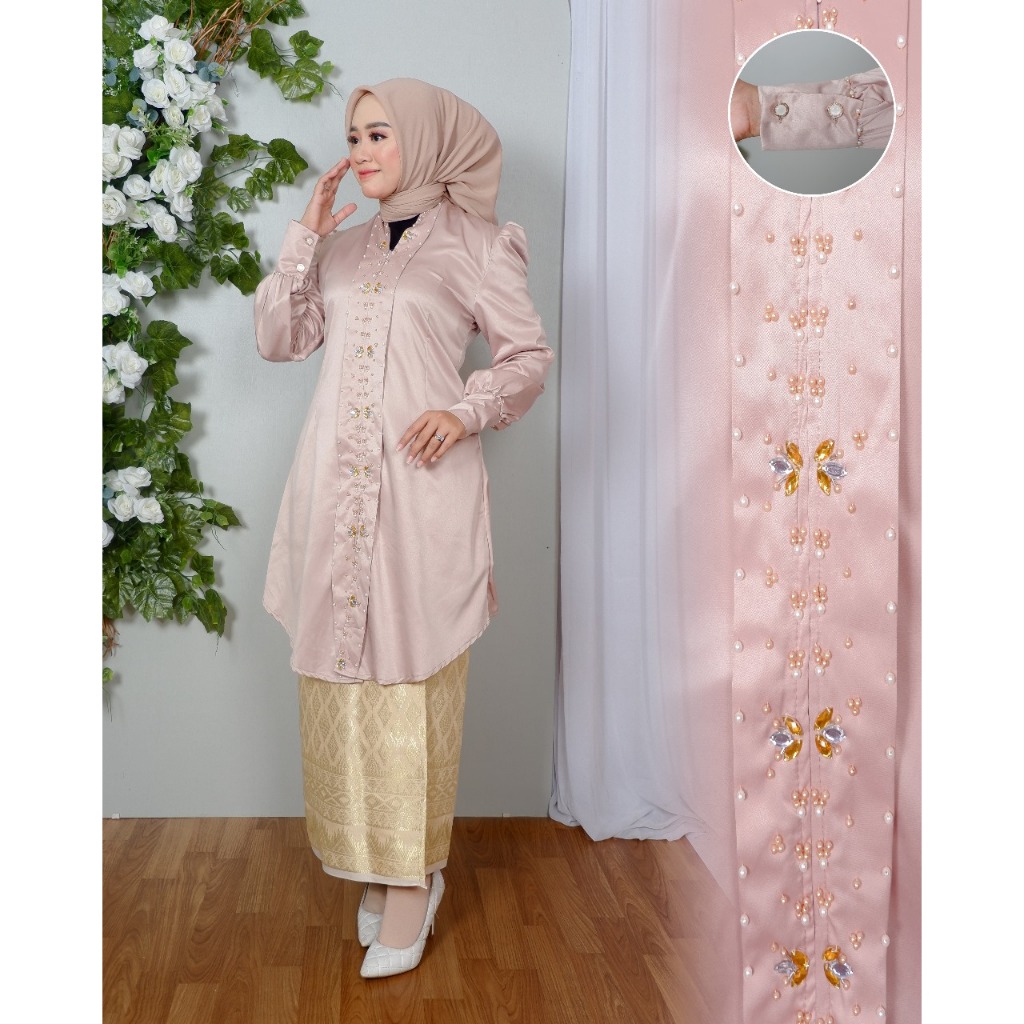 Baju kebaya tunik melayu warna cream kebaya kodangan