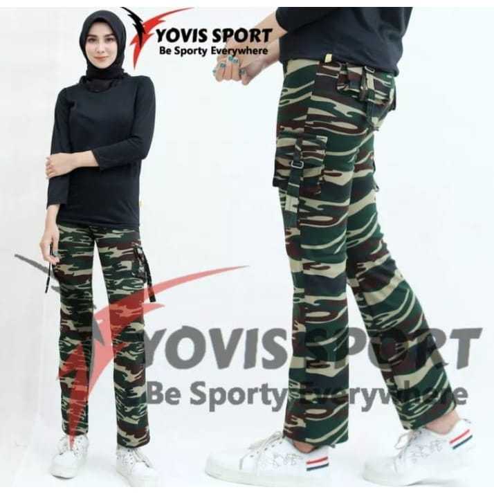Celana Senam Cargo Kantong 4 Loreng Army Wanita Yovis Sport.
