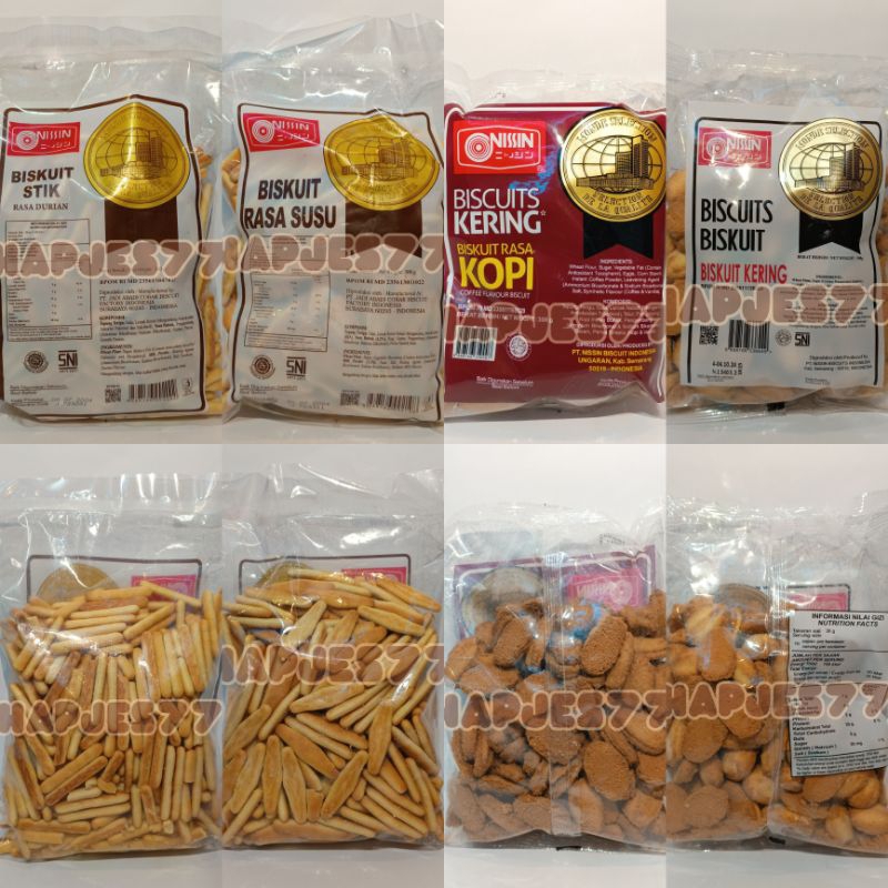 

Aneka biskuit nissin, biskuit kering, biskuit rasa susu, biskuit kering rasa kopi, biskuit stik rasa durian 300gr