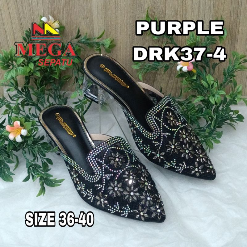 SLOP PESTA WANITA TERBARU TINGGI HAK KACA 3CM PURPLE DRK37-4 BLACK