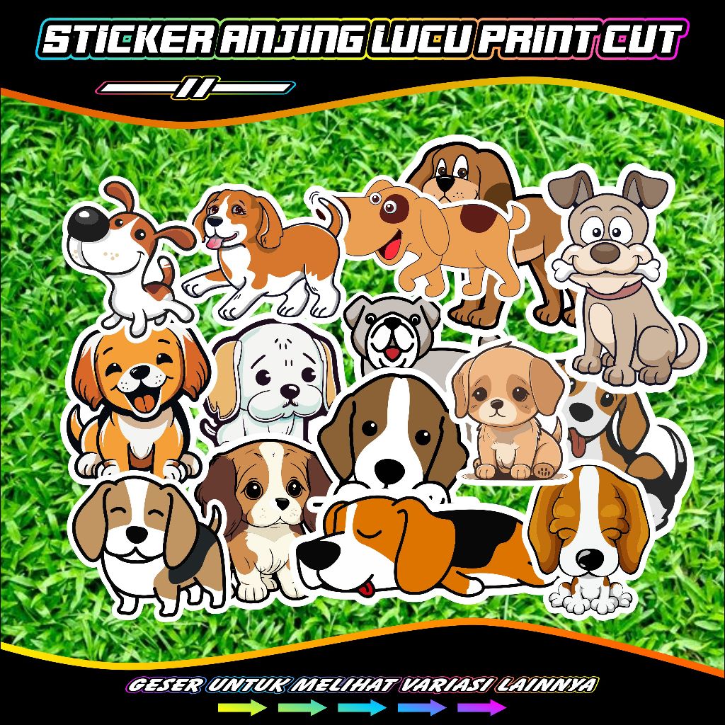 

15 pcs/ set sticker potong print cut anjing lucu stiker hp, laptop, helm, motor, dll