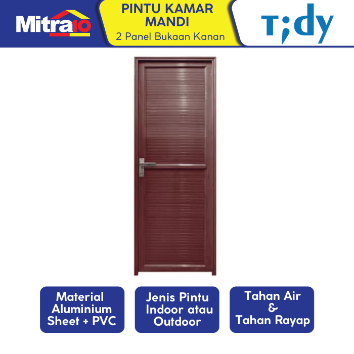 Tidy Pintu Kamar Mandi 2 Panel Aluminium Pvc + Handle Bukaan Kanan 70X200 Cm Coklat (Set)