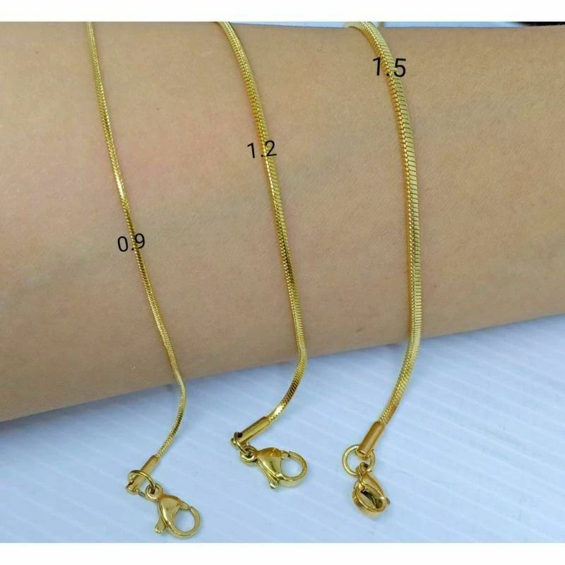 Kalung Titanium Gold Kotak Bulat Gepeng 50CM Pria Wanita