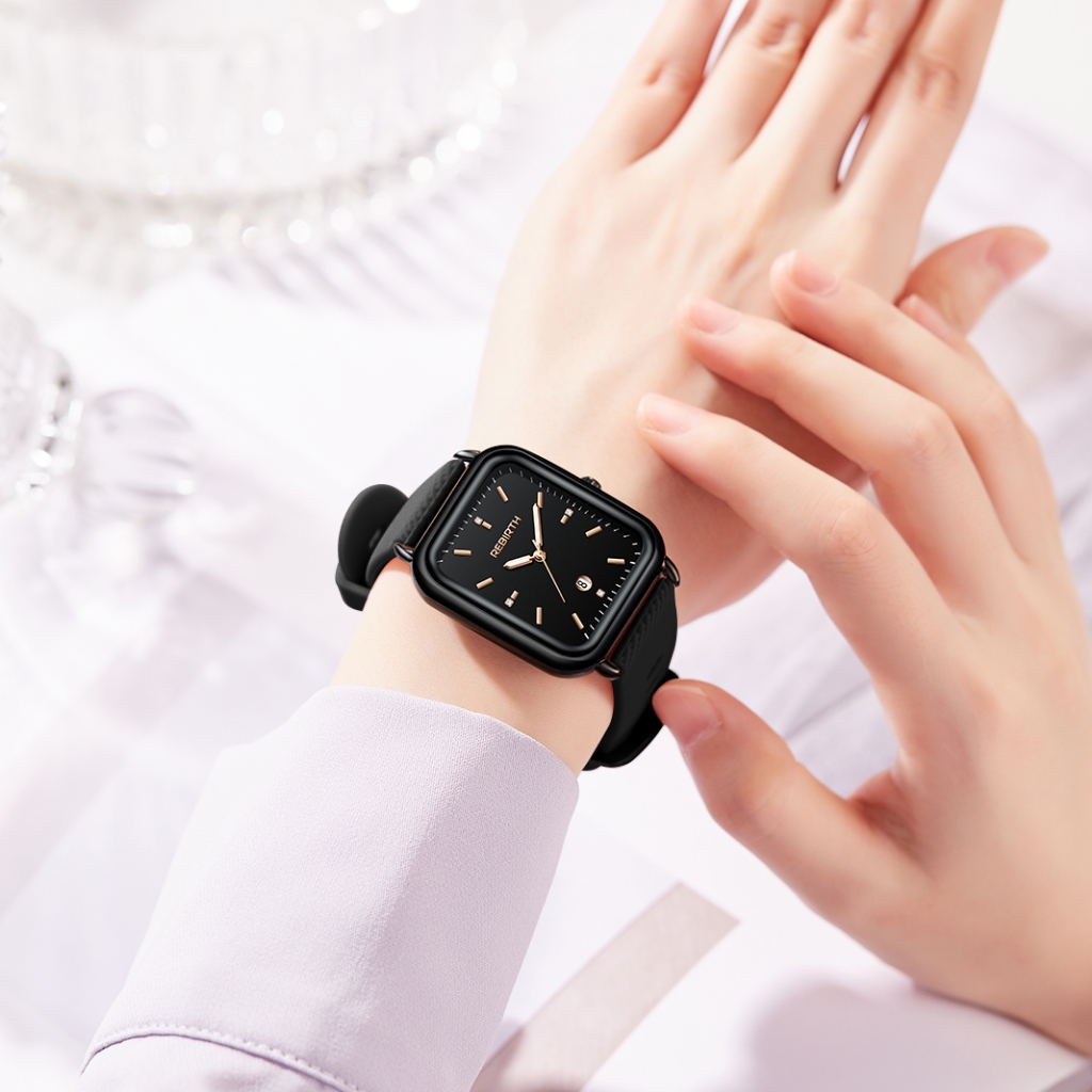 REBIRTH Jam Tangan Wanita Korea Anti Air Kuarsa Kasual Elegan Tali Silikon Jam Tangan Cewek Original-2