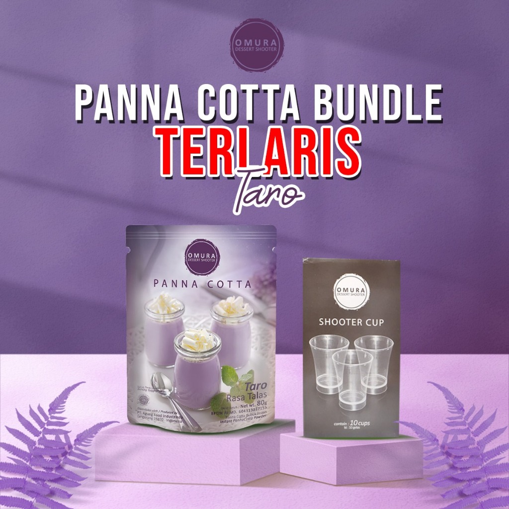 

[BUNDLE CUP] Panna Cotta Pudding Sutera Puding Italia Rasa Taro / Talas Ungu 1 Pcs + Shooter Cup Gelas Pudding 10 Pcs Dessert Instant Omura Powder