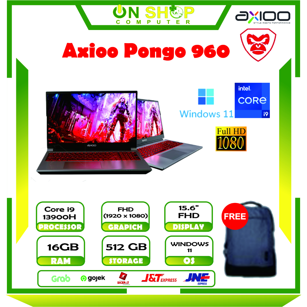 AXIOO PONGO 960 Core I9 RAM 16GB SSD 512GB RTX 4060 W11 FHD Titanium Grey