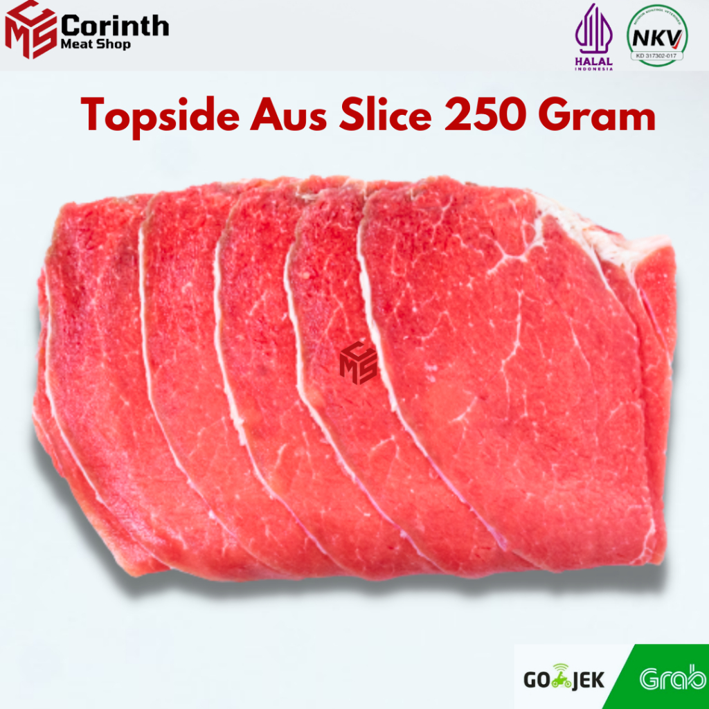 

TOPSIDE DAGING 100% HALAL YAKINIKU SLICE IMPORT AUS @250 GRAM/ DAGING SAPI SLICE TOPSIDE GANDIK / LESS FAT / SHABU SHABU / SUKIYAKI / YAKINIKU FROZEN