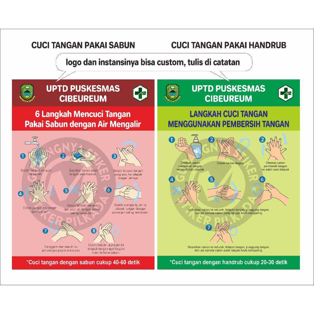 

STIKER VINYL CUCI TANGAN PAKAI SABUN / HANDRUB / HANDSANITIZER ( CUSTOM, INSTANSI, DIJUAL SATUAN )