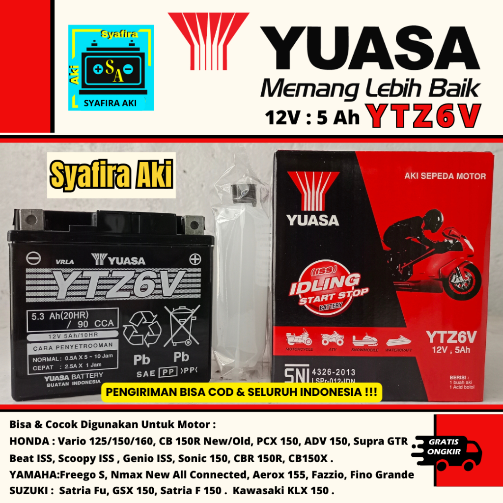 AKI MOTOR CBR150, SONIC 150, VARIO125/150, SATRIA FU, GSX150 YTZ6V YUASA ORI MF