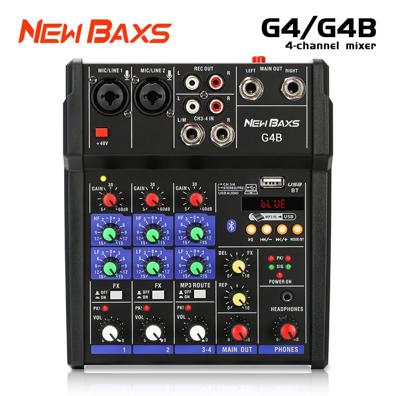 Bomransit_1 - New Baxs G4B/G4 Audio Mixer 4 Channel Support Bluetooth Usb/Pc/Mp3 Ktv Outdoor
