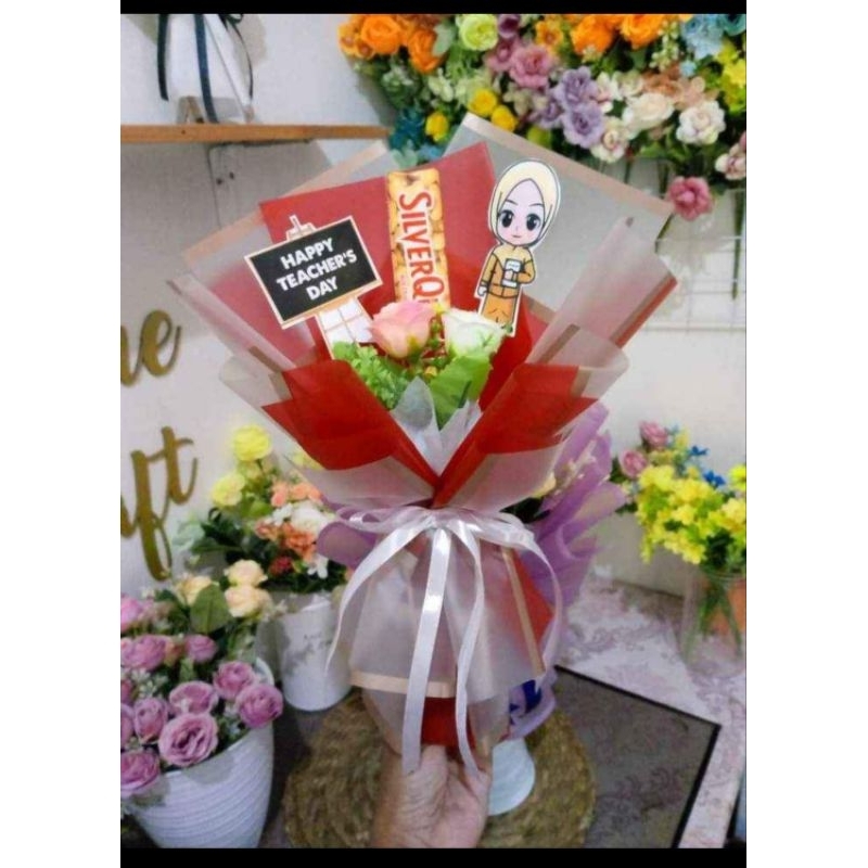 

Buket coklat guru +topper guru dan tulisan/Kado spesial untuk hati guru