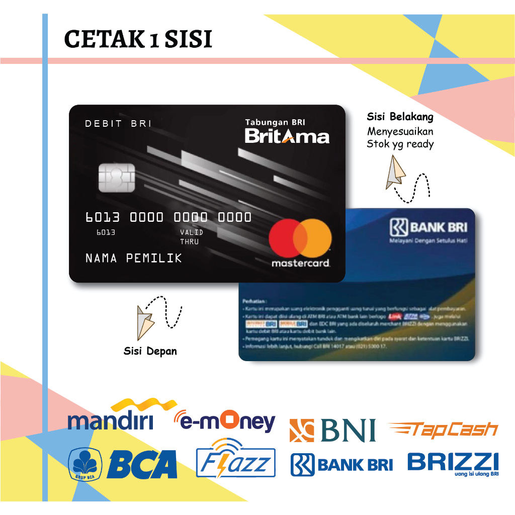 KARTU EMONEY DEBIT CARD BRI BRITAMA BLACK MANDIRI FLAZZ BCA GEN 2 BNI TAPCASH BRIZZI BRI - 1 SISI