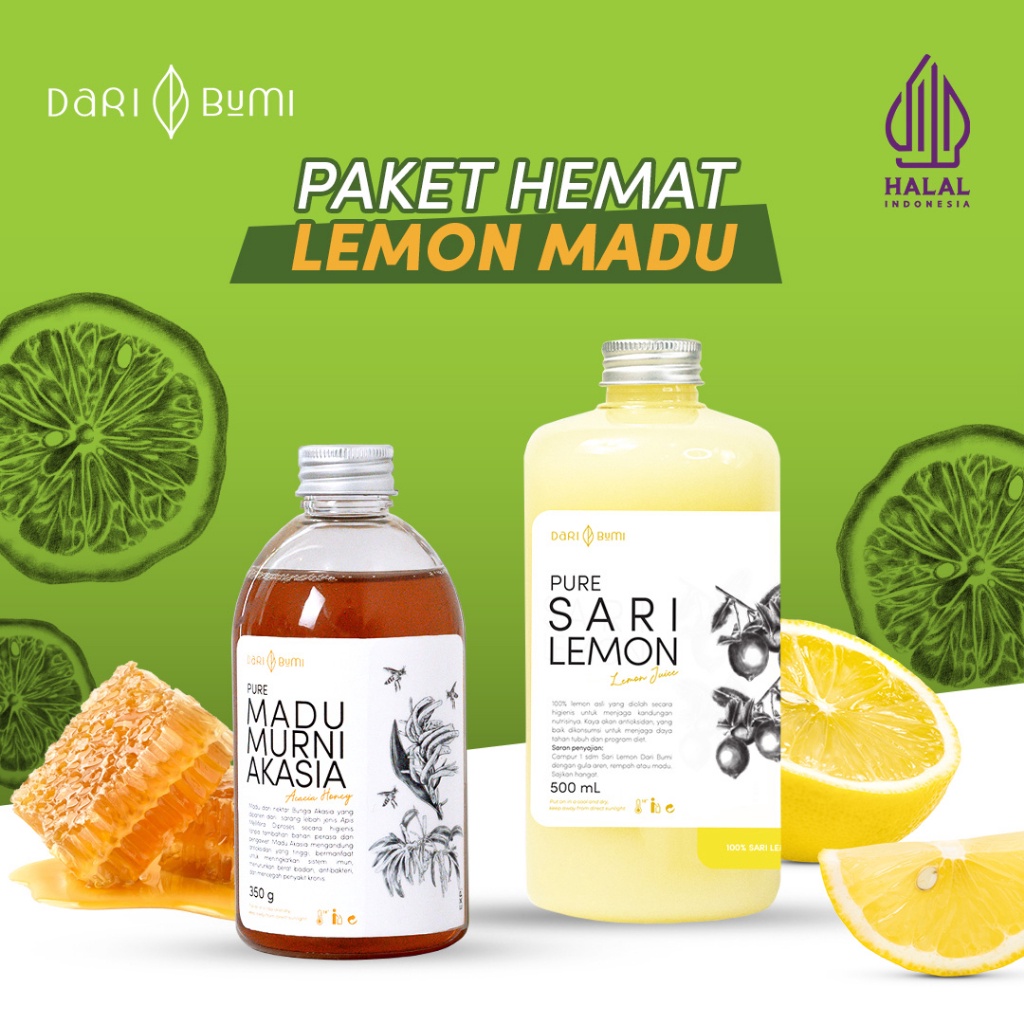 

✨Mall✨ Dari Bumi Paket Diet Sehat Alami Sari Lemon 500 Ml dan Madu Akasia 350 Gr !!