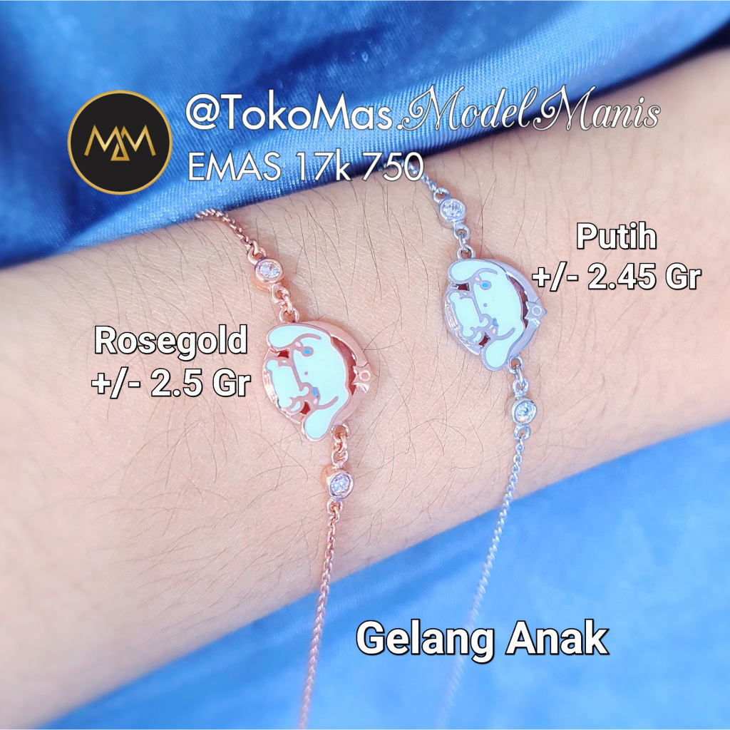 Gelang Anak Cinnamon Roll Emas Putih Rosegold 750 kadar 17k