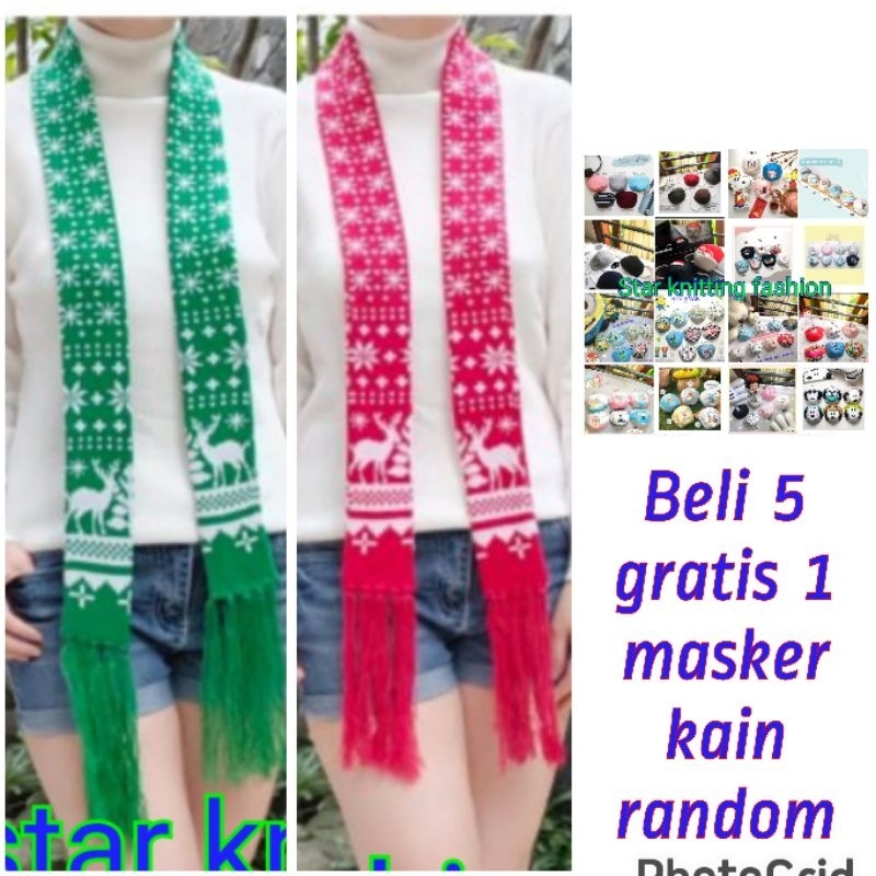 syal syall shawl scraf natal christmas motif rusa versi terbaru