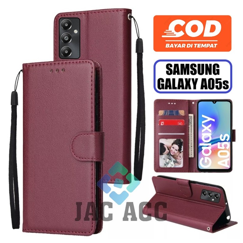 LEATHER CASE PREMIUM UNTUK SAMSUNG GALAXY A05s NEW 2023 FLIP WALLET CASE UNTUK SAMSUNG GALAXY A05s N