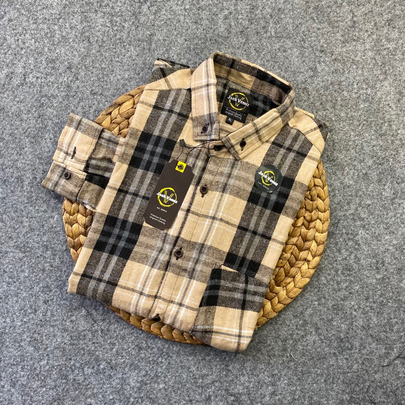 BIG SALE✨ Kemeja flanel pria Uniqlo Lengan Panjang Motif Kotak Kotak Premium hem flanel coklat