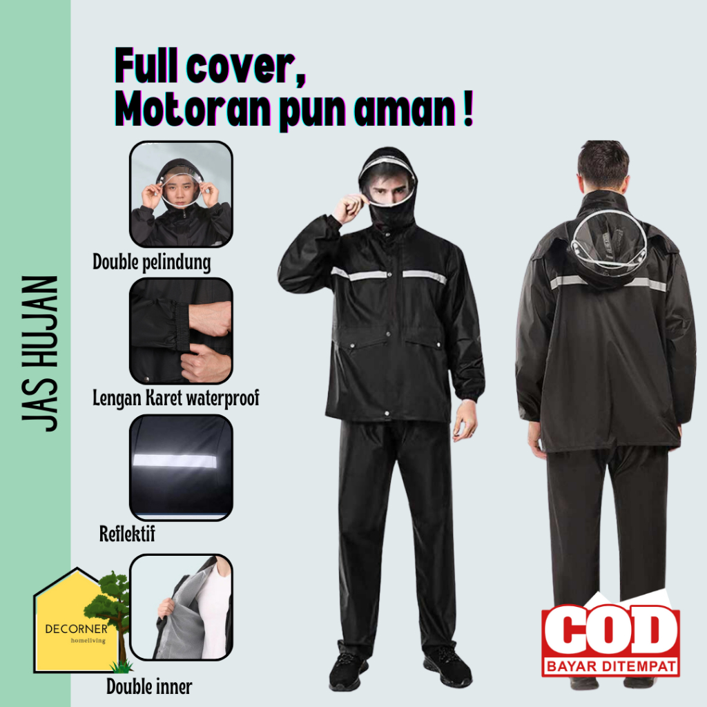 Jas Hujan Jumbo XL XXL XXXL Double Pelindung Wajah dan Reflektif Strip