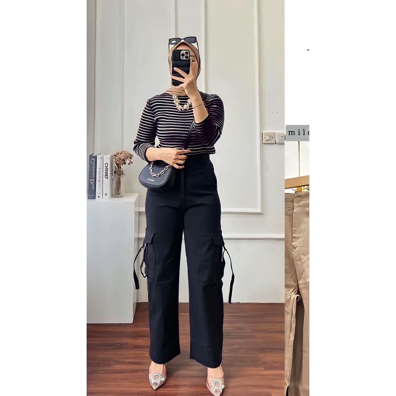 CELANA CARGO CHINOS by KHN | CELANA KARGO WANITA HIGHWAIST