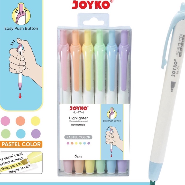 

Laris (PERSET) Penanda Berwarna Highlighter Joyko HL-77-6 Warna Pastel Color Diskon