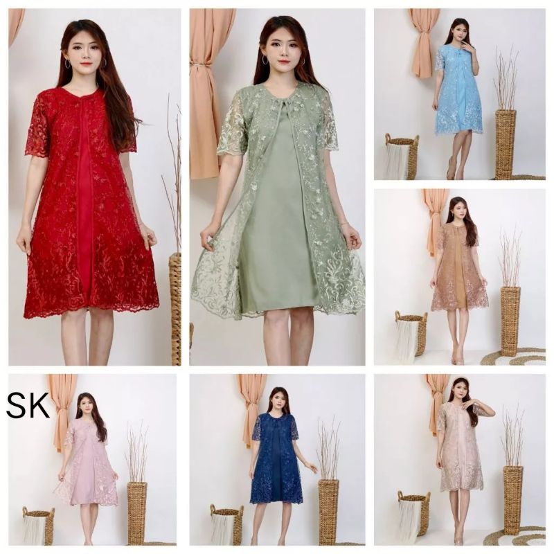 DresTile Bordir Premium Kebaya Wanita Lengan Pendek Dres Kondangan Pesta Natal
