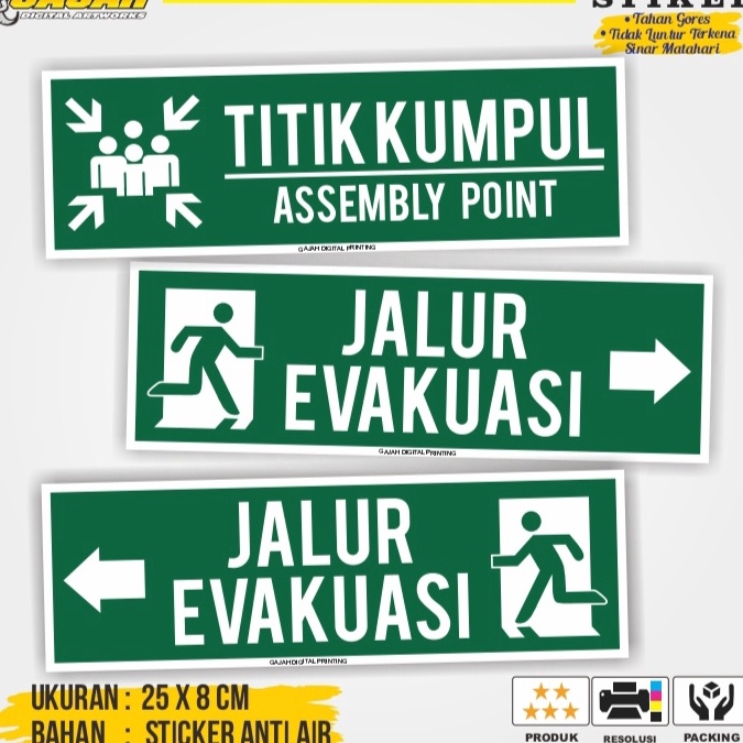 

Promo Jalur Evakuasi / Stiker Jalur Evakuasi / Stiker Arah Evakuasi / Stiker Titik Kumpul / Stiker K3 / Stiker Safety
