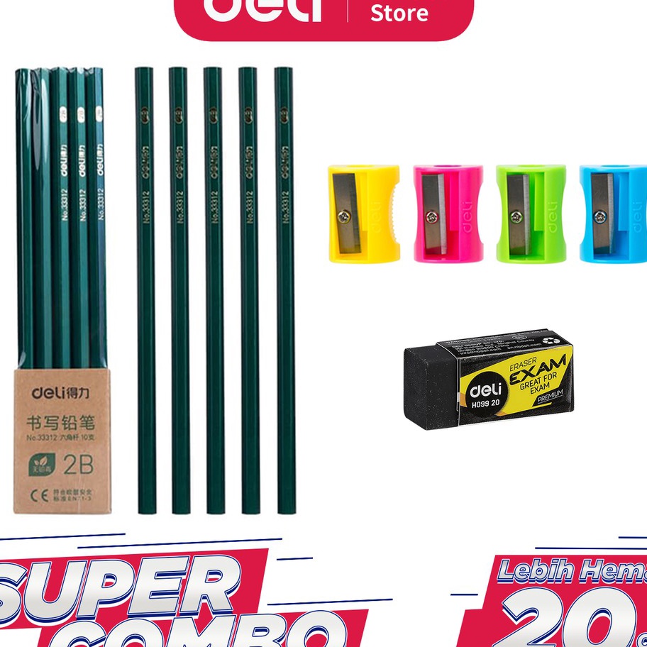 

Ready Deli Combo Set 1 - Pensil Kayu 2B + Penghapus + Rautan Mini ←➲❊✩