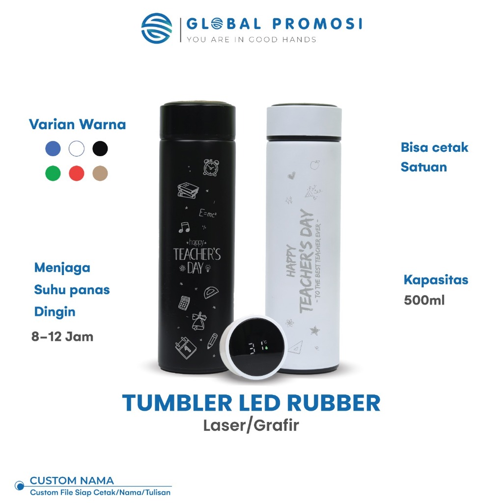 	 Custom Tumbler Suhu Smart LED Temperatur DOFF RUBBER Laser Grafir Souvenir/Promosi	