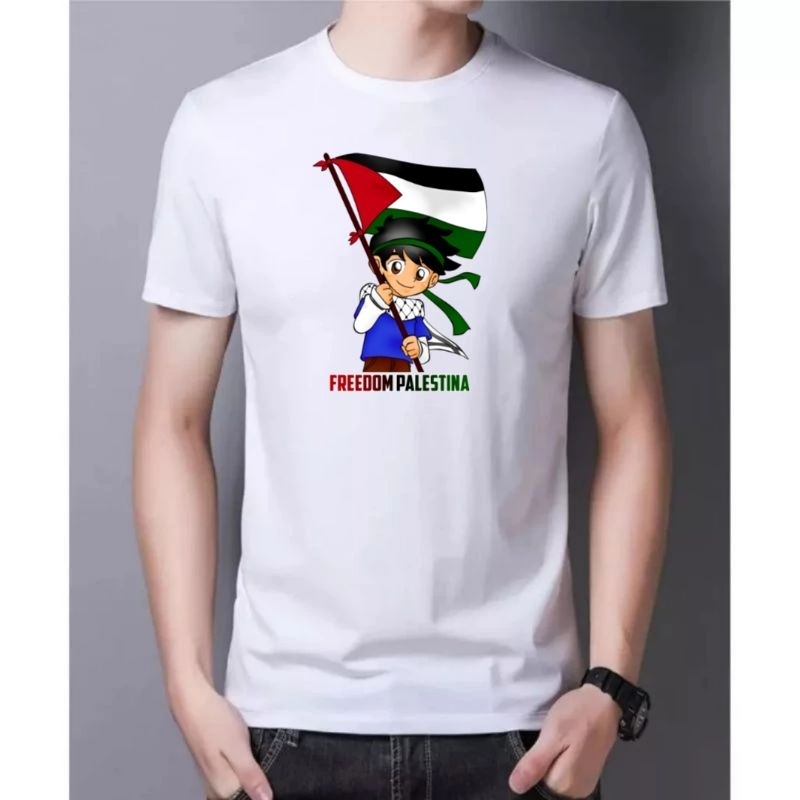 Kaos Distro Dewasa Lengan Pendek Gambar Freedom Palestine/Baju Save Gaza save palestina