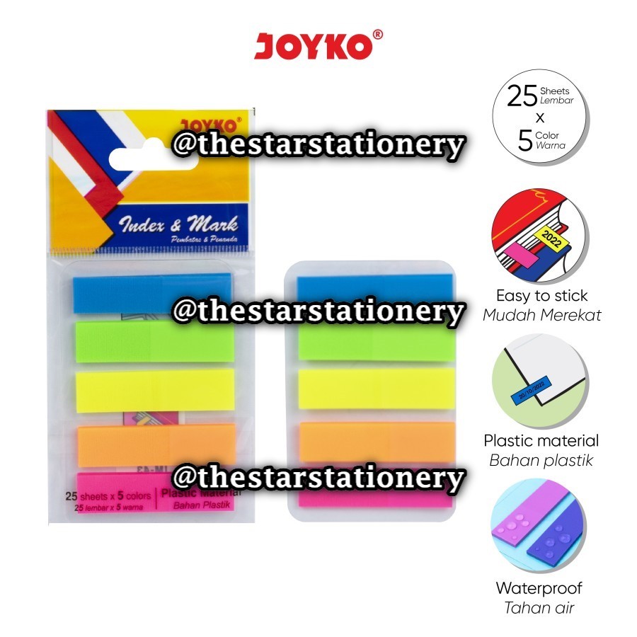 

(1 Set) GROSIR Index & Mark Penanda Pembatas Memo Joyko IM-43 Plastik Kotak 5 Warna