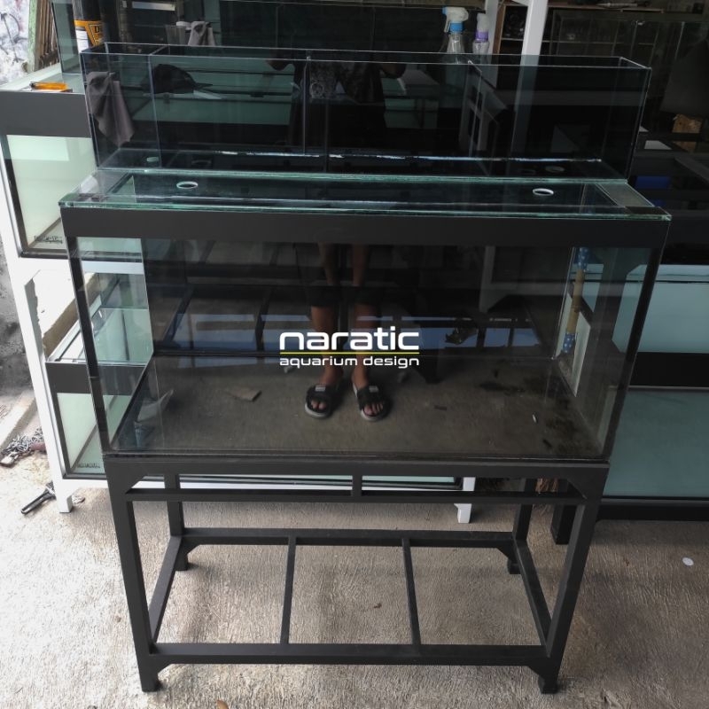 Aquarium 100x40x50 8mm & rak holo 4x4 set top filter kaca