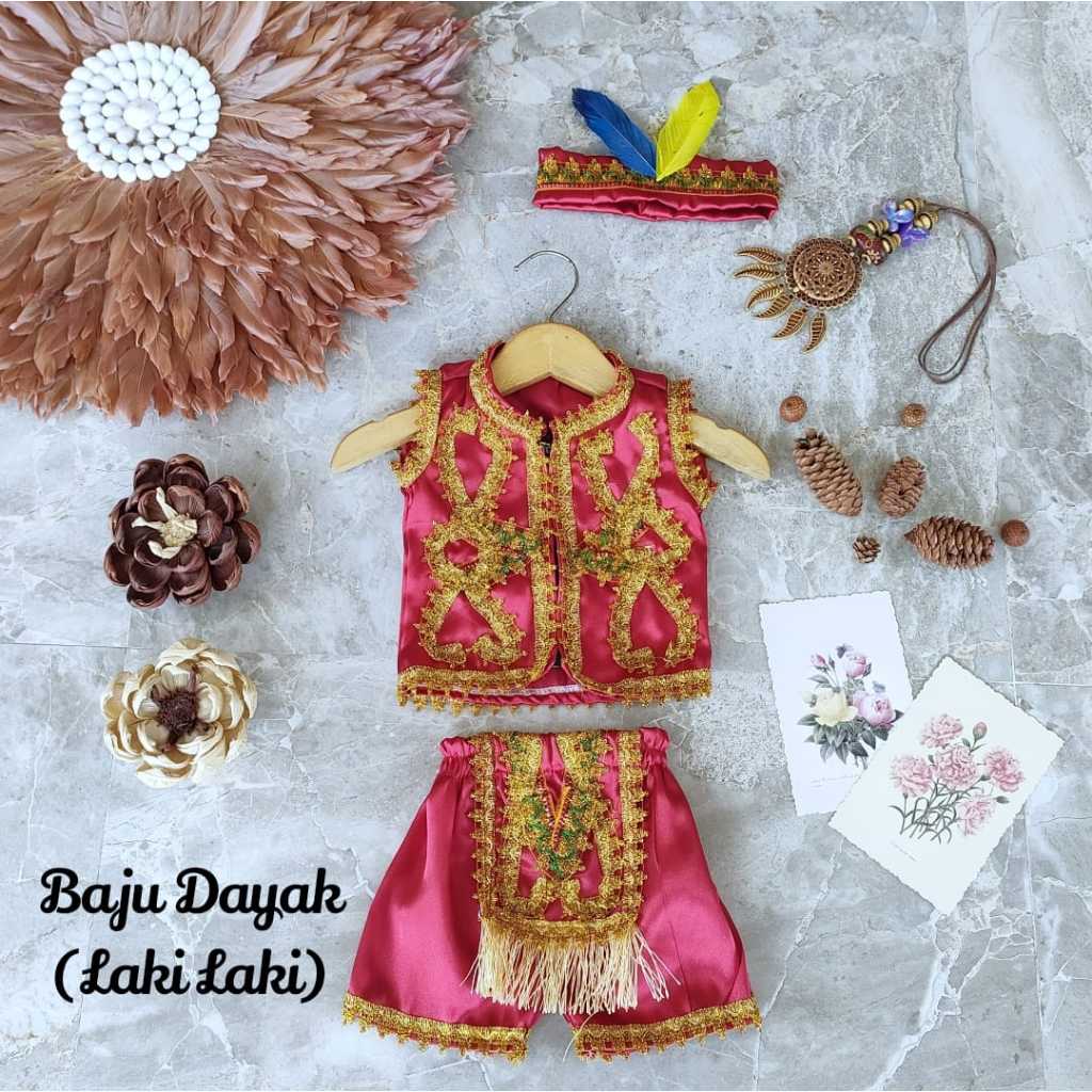 KOSTUM DAYAK ANAK / BAJU DAYAK PEREMPUAN/ BAJU DAYAK LAKI-LAKI / PAKAIAN ADAT / PAKAIAN TRADISONAL A