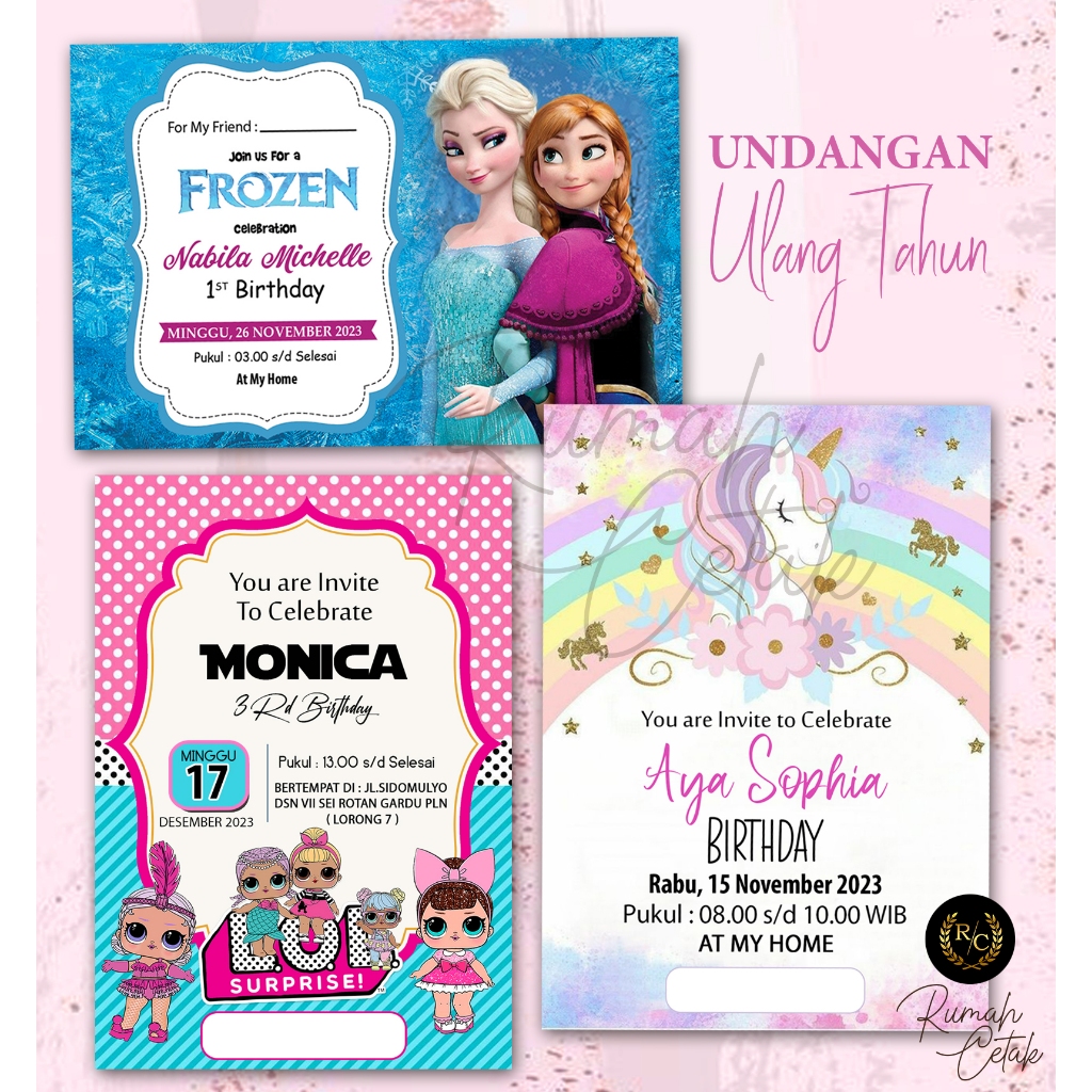 Undangan Ultah / Kartu Undangan Ulang Tahun / Kartu Ulang Tahun Anak Perempuan/kartu undangan ulangt