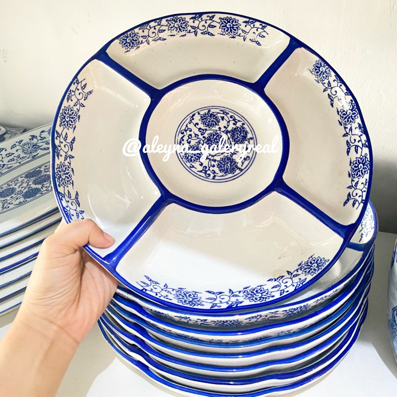 Piring sekat saji | keramik biru putih