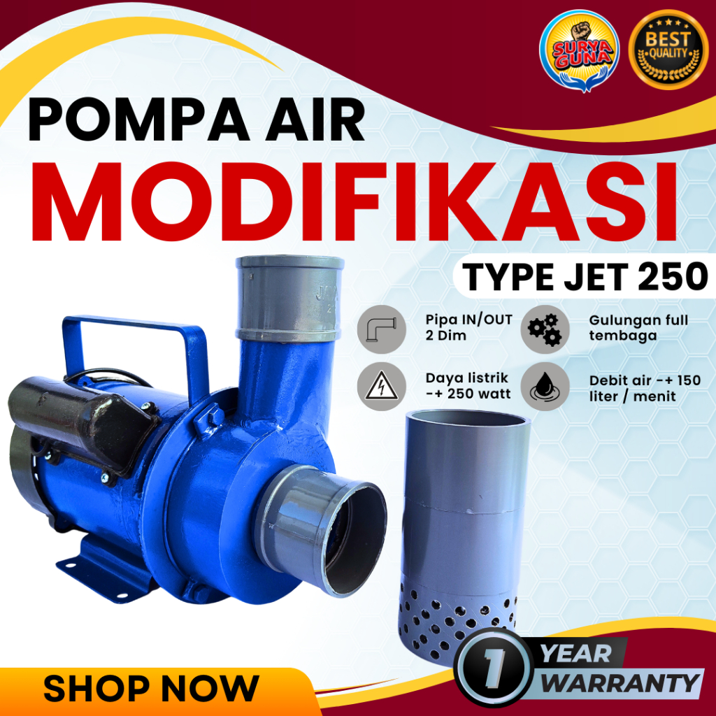 Pompa air kolam awet modifikasi Surya Guna tipe JET 250 hemat listrik pompa air irigasi sawah pompa 