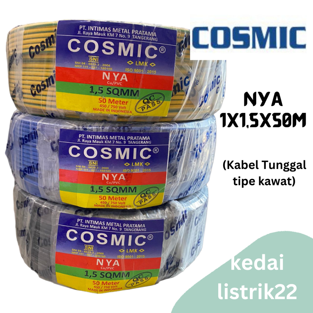 Kabel NYA, Kabel tunggal, Kabel tanam Kabel Tembaga NYA 1,5mm Cosmic 50meter