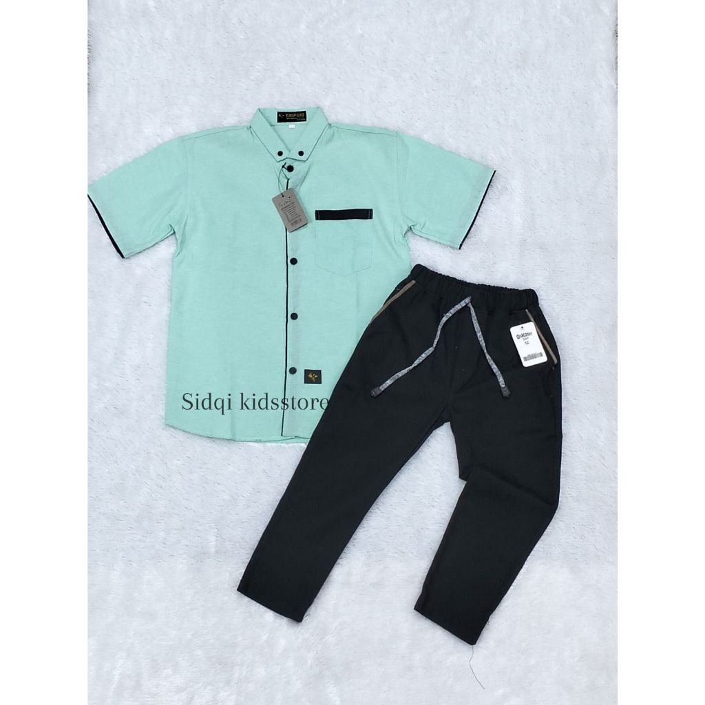 Setelan anak laki-laki bahan kemeja oxford bahan celana chino usia 3-12 thn kemeja anak polos