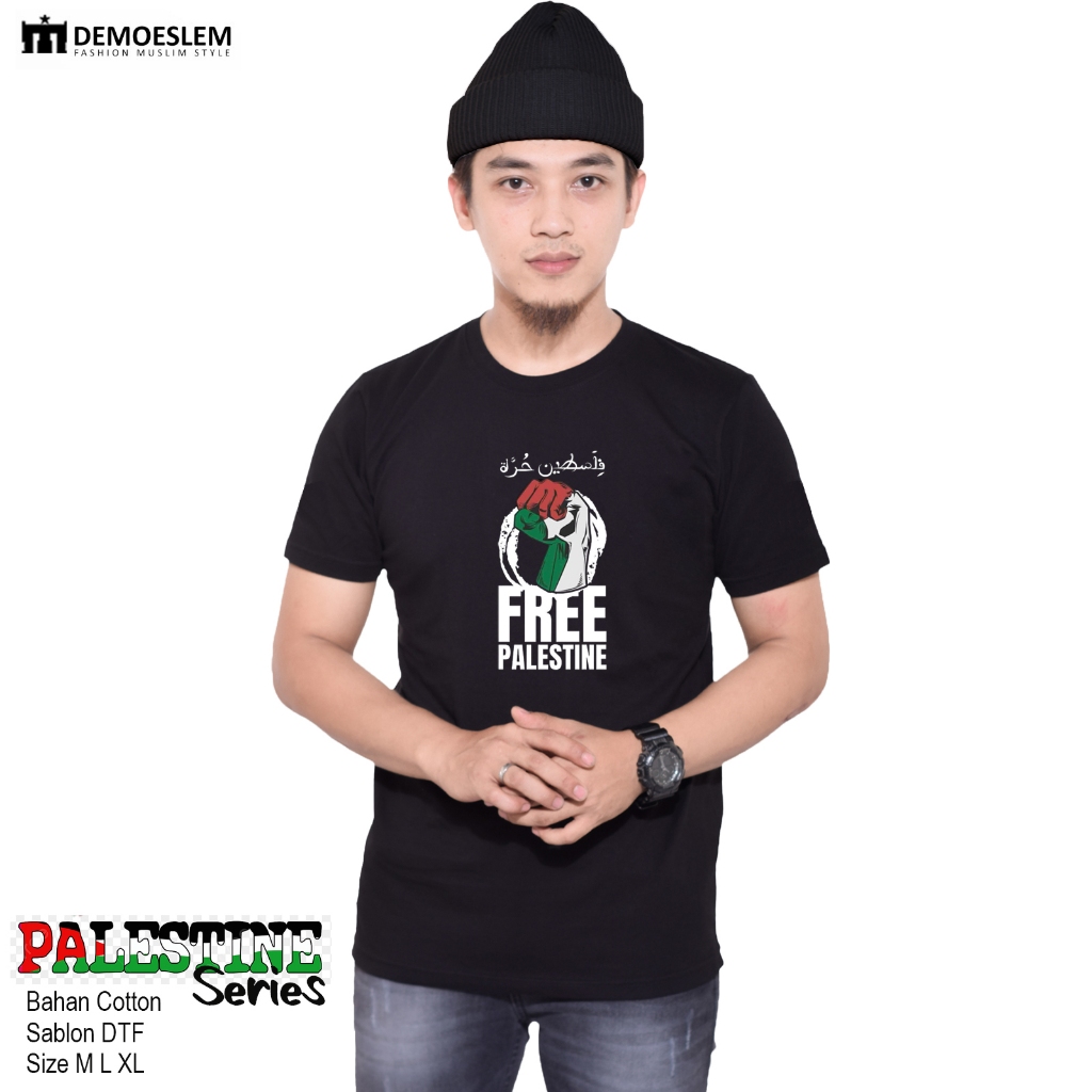 DEMOESLEM /KAOS PALESTINA/ KAOS MUSLIM / KAOS PRIA / BAJU PRIA /PAKAIAN PRIA /BAJU TANGAN PENDEK /KA